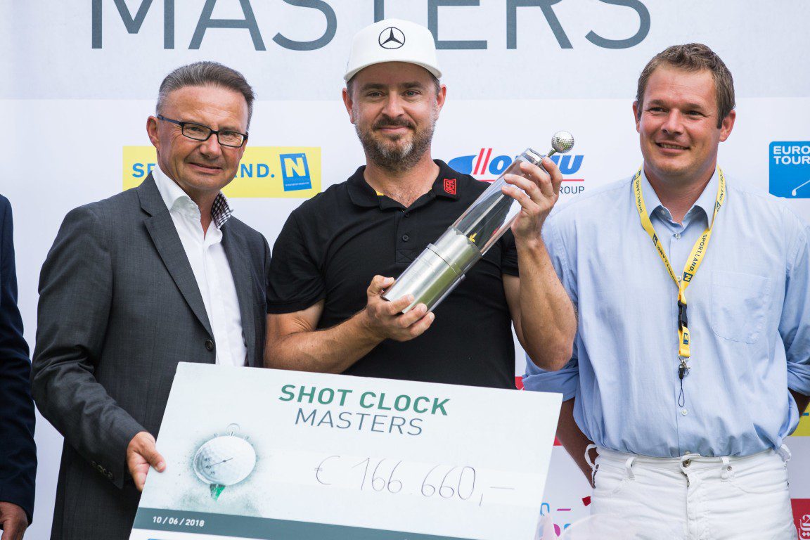 ATZENBRUGG,AUSTRIA,10.JUN.18 - GOLF - PGA European Tour, Shot Clock Masters, Diamond Country Club. Image shows president Christian Guzy (Diamond Country Club), Mikko Korhonen (FIN) and Christoph Henneis. Photo: GEPA pictures/ Daniel Goetzhaber
